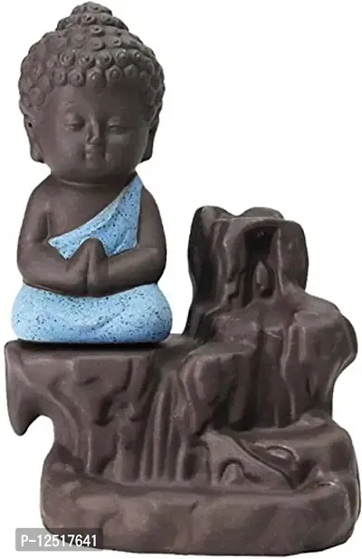 Kunti Craft Meditating Lord Buddha Backflow Incense Burners with 10 Free Incense Sticks (Blue)-thumb2