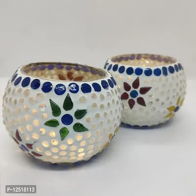 Kunti Craft Handworked Tealight Candle Holders for Home Decoration, Mosaic Glass | Diwali Lighting for Home Decoration, Diwali Decoration Items, Diwali Gifts Item | Pack of 2-thumb4