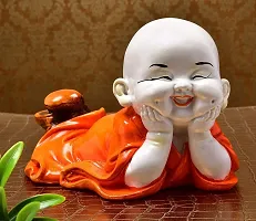 Kunti Craft Cute Child Monk Laughing Baby Buddha Statue Showpiece Figurine Idol Murti for Home Office Decor (Orange)-thumb1