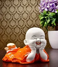 Kunti Craft Cute Child Monk Laughing Baby Buddha Statue Showpiece Figurine Idol Murti for Home Office Decor (Orange)-thumb2