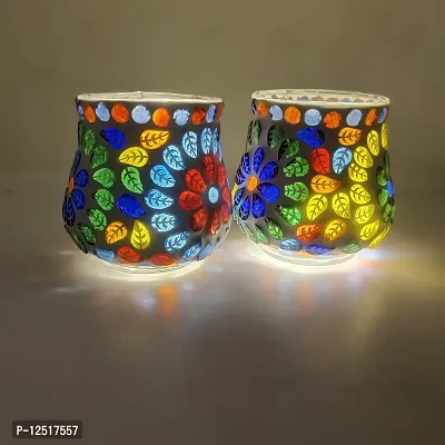 Kunti Craft Handmade Mosaic Tealight Candle Holders for Home Decoration, Mosaic Glass | Diwali Lighting for Home Decoration, Diwali Decoration Items, Diwali Gifts Item | Pack of 2-thumb4