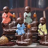 Kunti Craft Karate Style Monk Buddha Smoke Backflow Cone Incense Holder Decorative Showpiece with 10 Free Smoke Backflow Scented Cone Incenses (Yellow)-thumb3