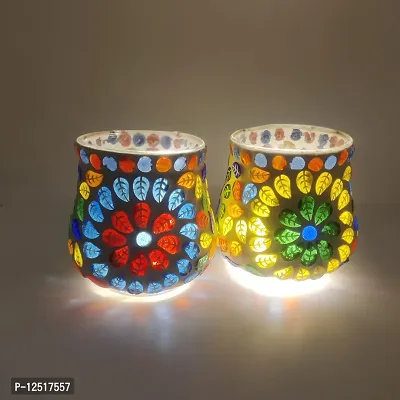 Kunti Craft Handmade Mosaic Tealight Candle Holders for Home Decoration, Mosaic Glass | Diwali Lighting for Home Decoration, Diwali Decoration Items, Diwali Gifts Item | Pack of 2-thumb5