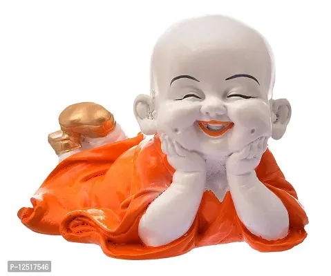 Kunti Craft Cute Child Monk Laughing Baby Buddha Statue Showpiece Figurine Idol Murti for Home Office Decor (Orange)-thumb0