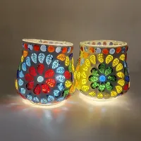 Kunti Craft Handmade Mosaic Tealight Candle Holders for Home Decoration, Mosaic Glass | Diwali Lighting for Home Decoration, Diwali Decoration Items, Diwali Gifts Item | Pack of 2-thumb2