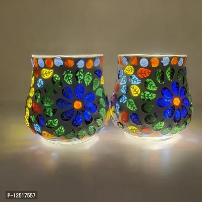 Kunti Craft Handmade Mosaic Tealight Candle Holders for Home Decoration, Mosaic Glass | Diwali Lighting for Home Decoration, Diwali Decoration Items, Diwali Gifts Item | Pack of 2-thumb2