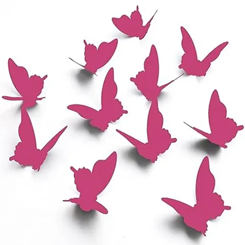 Indian Royals 'Pink 3D Butterflies' Wall Sticker 1 Combo of 12 Piece (PVC Vinyl, 13 cm x 15 cm , 3D Stickers ) (Pink)