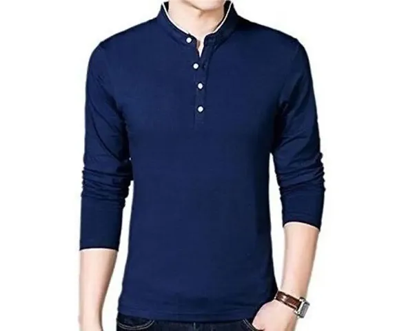Stylish Cotton Solid Long Sleeves Henley Neck T-shirt For Men