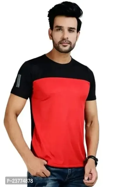 Reliable Orange Polyester Colourblocked Round Neck Tees For Men-thumb0