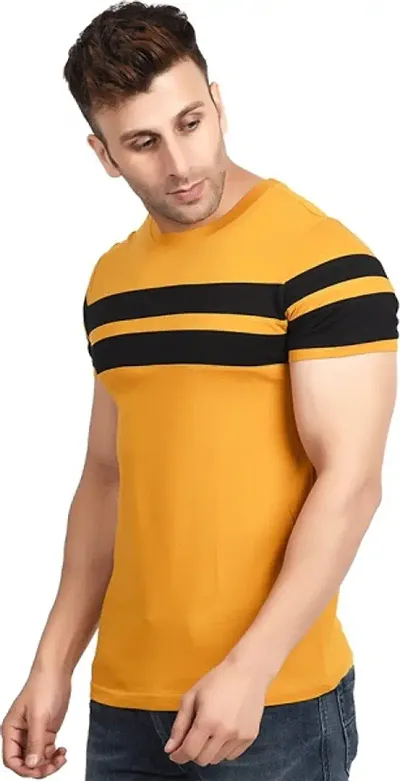 PASS PLAY Regular Fit Men's T-Shirt, Men's Solid Casual T-Shirt, Blend Half Sleeves T-Shirt, Solid Men's Round Neck T-Shirt (XL, Yellow)