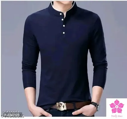 Navy Blue Cotton Tshirt For Men-thumb0
