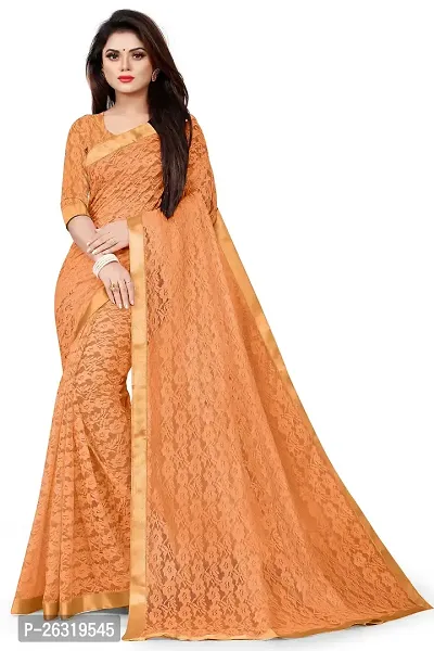 VANRAJ CREATION Women's Net Saree With Unstiched Blouse Piece (YELLOW)