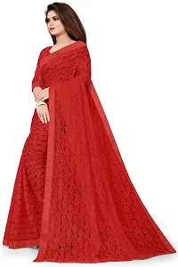 VANRAJ CREATION Women's Net Saree With Unstiched Blouse Piece (RED)-thumb2