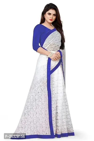 VANRAJ CREATION Women's rasal Net Saree With Unstitched Blouse Piece 004 (Royal Blue)-thumb4