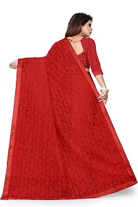 VANRAJ CREATION Women's Net Saree With Unstiched Blouse Piece (RED)-thumb1