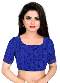 VANRAJ CREATION Women's rasal Net Saree With Unstitched Blouse Piece 004 (Rama) (Royal Blue)-thumb4