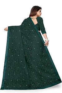 VANRAJ CREATION Women's Net Saree With Unstiched Blouse Piece (RAMA GREEN)-thumb1