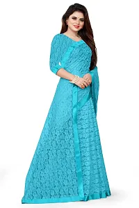 VANRAJ CREATION Women's Net Saree With Unstiched Blouse Piece (SKY BLUE)-thumb3