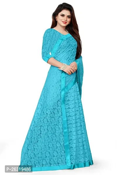 VANRAJ CREATION Women's Net Saree With Unstiched Blouse Piece (SKY BLUE)-thumb4