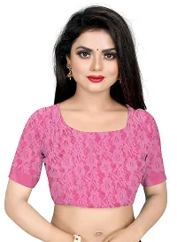 VANRAJ CREATION Women's rasal Net Saree With Unstitched Blouse Piece 004 (Rama) (Pink)-thumb4