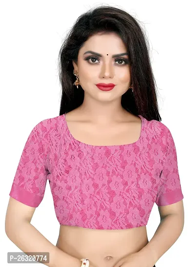 VANRAJ CREATION Women's rasal Net Saree With Unstitched Blouse Piece 004 (Rama) (Pink)-thumb5