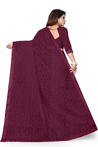 VANRAJ CREATION Women's rasal Net Saree With Unstitched Blouse Piece 004 (Rama) (Maroon)-thumb1