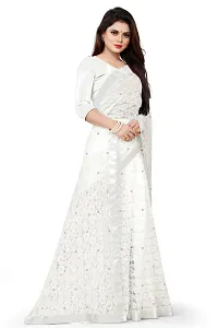 VANRAJ CREATION Women's rasal Net Saree With Unstitched Blouse Piece 007 (White)-thumb2