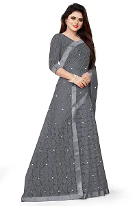 VANRAJ CREATION Women's rasal Net Saree With Unstitched Blouse Piece 007 (Grey)-thumb1