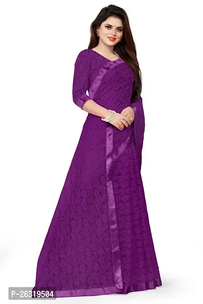 VANRAJ CREATION Women's Net Saree With Unstiched Blouse Piece (PURPLE)-thumb3