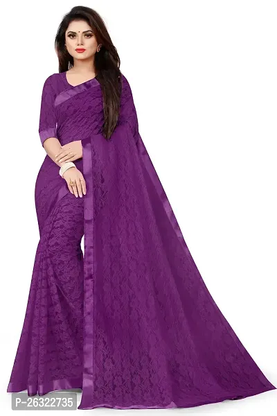 VANRAJ CREATION Women's rasal Net Saree With Unstitched Blouse Piece 004 (Rama) (Purple)