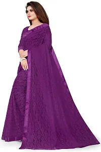 VANRAJ CREATION Women's Net Saree With Unstiched Blouse Piece (PURPLE)-thumb3