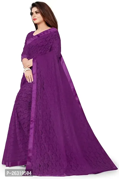 VANRAJ CREATION Women's Net Saree With Unstiched Blouse Piece (PURPLE)-thumb4