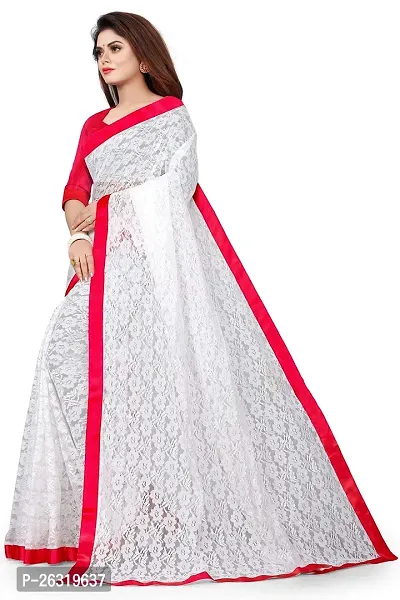 VANRAJ CREATION Women's Net Saree With Unstiched Blouse Piece. (RED)-thumb3