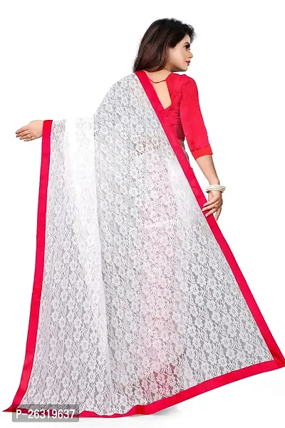 VANRAJ CREATION Women's Net Saree With Unstiched Blouse Piece. (RED)-thumb2