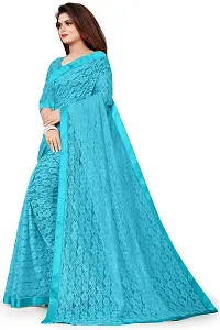 VANRAJ CREATION Women's Net Saree With Unstiched Blouse Piece (SKY BLUE)-thumb2