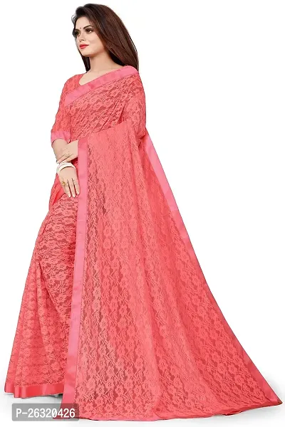 VANRAJ CREATION Women's rasal Net Saree With Unstitched Blouse Piece 004 (Rama) (Gjari)-thumb3