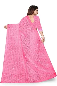 VANRAJ CREATION Women's Net Saree With Unstiched Blouse Piece (PINK)-thumb1