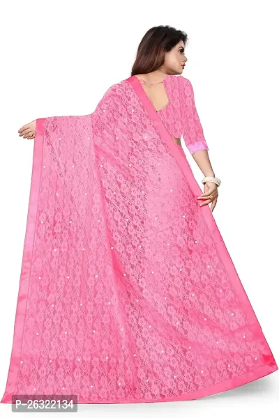 VANRAJ CREATION Women's Net Saree With Unstiched Blouse Piece (PINK)-thumb2