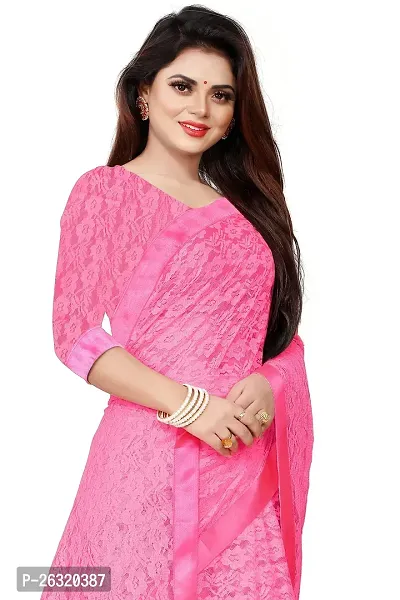 VANRAJ CREATION Women's Net Saree With Unstiched Blouse Piece (PINK)-thumb5