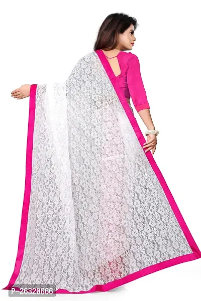 VANRAJ CREATION Women's Net Saree With Unstiched Blouse Piece. (PINK)-thumb2