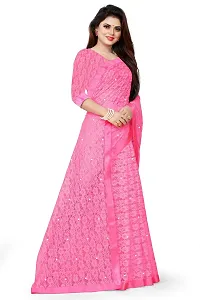 VANRAJ CREATION Women's Net Saree With Unstiched Blouse Piece (PINK)-thumb2