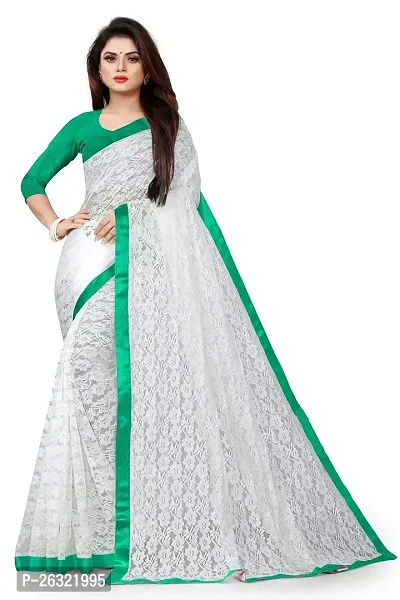 VANRAJ CREATION Women's Net Saree With Unstiched Blouse Piece. (GREEN)-thumb0