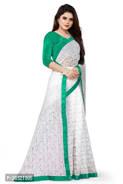 VANRAJ CREATION Women's Net Saree With Unstiched Blouse Piece. (GREEN)-thumb4