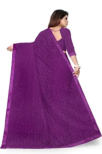 VANRAJ CREATION Women's Net Saree With Unstiched Blouse Piece (PURPLE)-thumb1