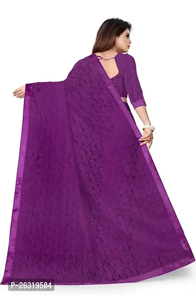 VANRAJ CREATION Women's Net Saree With Unstiched Blouse Piece (PURPLE)-thumb2