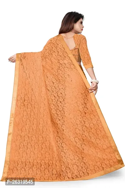 VANRAJ CREATION Women's Net Saree With Unstiched Blouse Piece (YELLOW)-thumb2