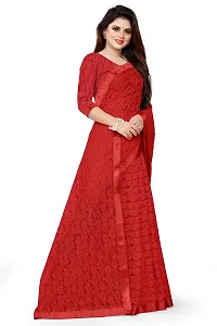 VANRAJ CREATION Women's rasal Net Saree With Unstitched Blouse Piece 004 (Rama) (Red)-thumb3