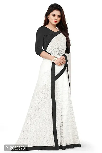 VANRAJ CREATION Women's Net Saree With Unstiched Blouse Piece. (BLACK)-thumb4