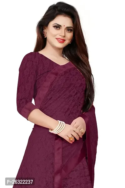 VANRAJ CREATION Women's Net Saree With Unstiched Blouse Piece (MAROON)-thumb5