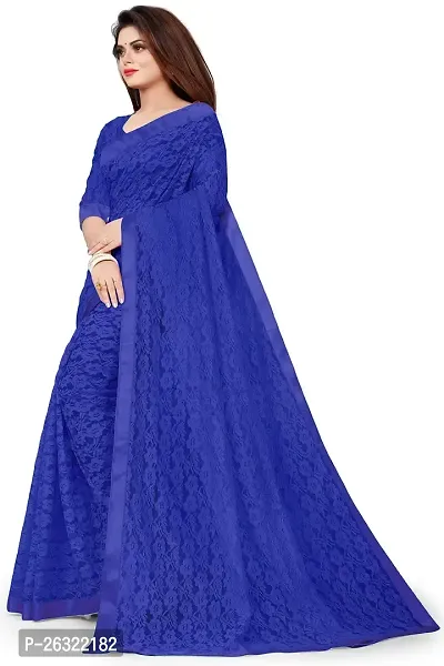 VANRAJ CREATION Women's Net Saree With Unstiched Blouse Piece (ROYAL BLUE)-thumb3